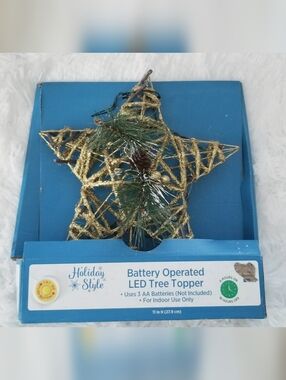 Gold Glitter LED Star Tree Topper with Pine Accent